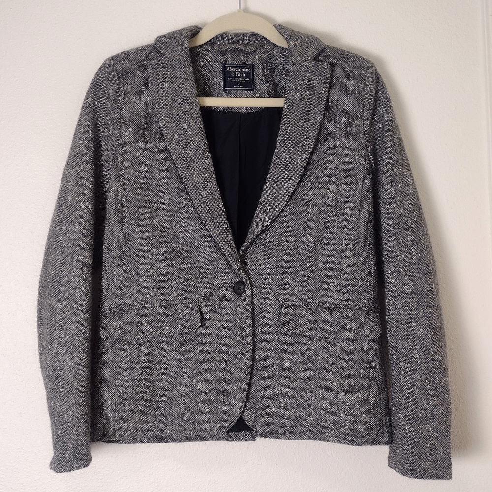Abercrombie & Fitch Speckled Grey Tweed Wool Blend Single Button Blazer Size 2